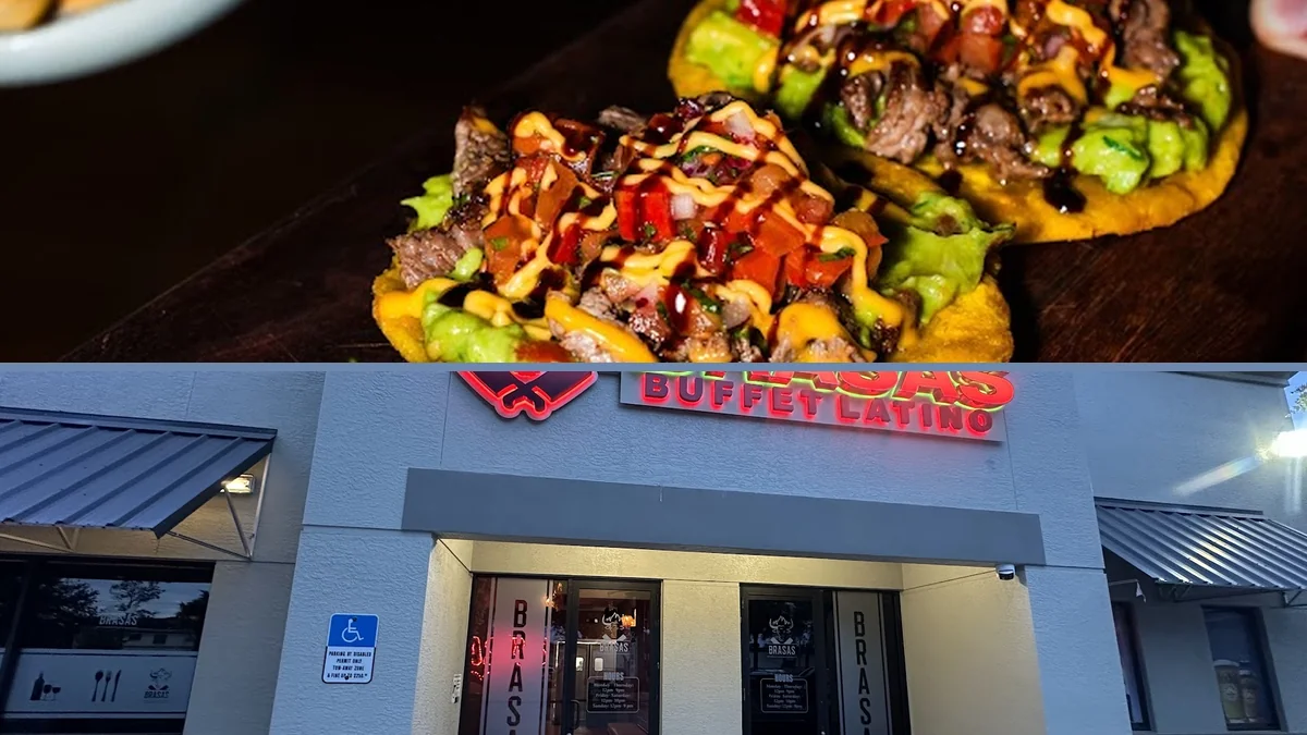 Buffet trays with grilled Brazilian steak and Latin sides